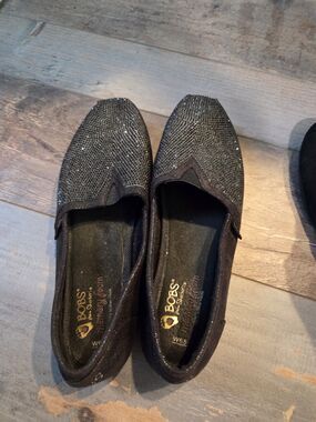 Skechers BOBS Memory Foam Black Shimmer Flats Shoes Women's 6.5 EUC SB8